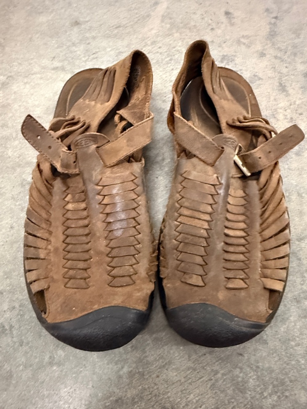 Keen Brown Woven Leather Men’s Sandals with Buckle